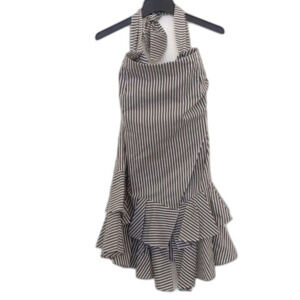 NEW Womens'  Vertical Gray White Stripe Open Back Halter Ruffled Dress Size 14